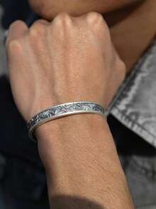 1 件复古编织线手链金属袖口手镯，男女通用嘻哈手链，适合送礼、派对和日常佩戴