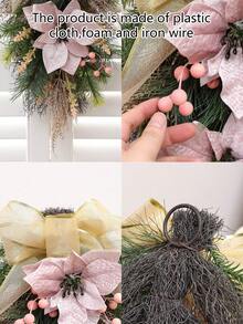 1 件人造松果蝴蝶结圣诞挂饰，家庭客厅壁炉氛围装饰，户外庭院前门节日派对装饰，圣诞礼物 - 彩色 - 查看 5