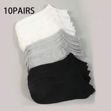 10 Pairs Of Solid Color Socks, Available In Black/White/Gray, Low Cut Casual Socks, Suitable For Daily Wear, Work, Commuting And Other Scenarios - Black - View 3