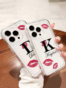 1 pieza Funda de espejo para teléfono con patrón de letra personalizada y labios rojos, compatible con iPhone 11 12 13 14 15 16 Pro Max, versión internacional, no la versión nacional - transparente - Ver 5