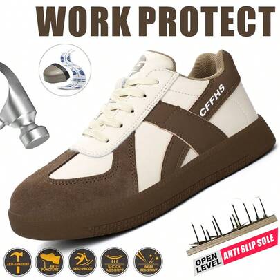 Women's Steel Toe Safety Shoes, Fashion Comfortable All-Season Breathable Sports Work Shoes, Anti-Smash Anti-Puncture Protective Labor Shoes For Industry, Construction, Warehouse, Garden, Outdoor, Unisex