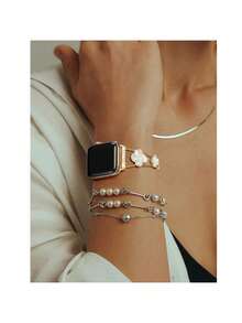 Bling Band Compatible With Apple Watch Bands For Women 40mm 41mm 38mm 42mm Series 10 9 8 7 6 5 4 3 2 1 SE, Sparkle Metal Bracelet Wristband, Cute Lucky Clover Dressy Band - 金色 - 查看 2
