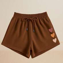 Women's Basic Sweatpants, Comfort, Casual, Everyday, Heart Print - Rust Brown - View 1