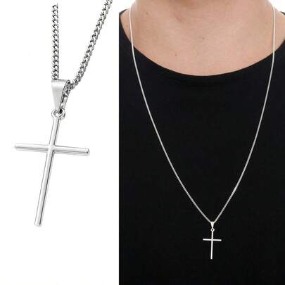 Correntinha Masculina 60 cm Banhada a Prata 925 + Pingente Cruz Palito