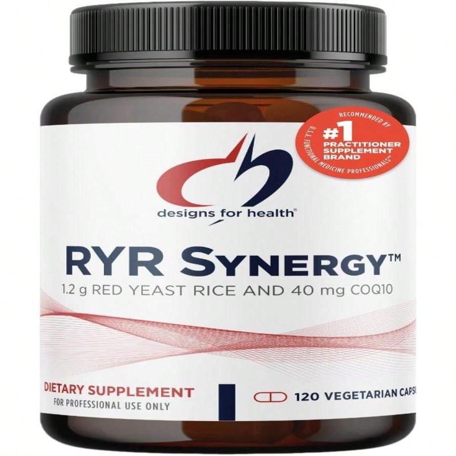 Designs For Health RYR Synergy - Red Yeast Rice Supplement - 1200mg Red Yeast Rice + CoQ10 To Support Cardiovascular Health + Maintenance Of Lipid Levels In Normal Range (120 Capsules) - Flavor NameA - View 1