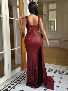 CHOSMO New Summer Sequins Black Long Women's Dresses High Waist Slim Wedding Women's Dresses Elegant Gorgeous Prom Dresses Split Patchwork Women's Dresses