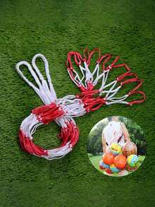 1 szt. Pogrubiona siatka na piłki sportowe, czerwono-biała [Duża siatka] Duża, pojemna siatka do koszykówki | 1 szt., odważna, do koszykówki, siatkówki, piłki nożnej, tenisa i piłek do sportów na świeżym powietrzu. Mieści 10-20 piłek lub siatkową torbę do przechowywania sprzętu sportowego. Trwała konstrukcja, idealna na szkolne boiska sportowe.