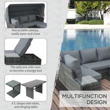 Outsunny 5 PCS Outdoor Rattan Wicker Sofa Sets Reclining Sofa Adjustable Canopy And Side Table Dining Table Set Sectional Conversation Furniture W Cushions Mixed Grey - Grey1 - View 4