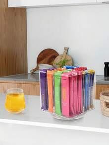 1个透明饮料包收纳盒，桌面旋转茶包咖啡分隔收纳盒，可重复使用的咖啡站、橱柜、食品储藏室、台面、办公室、厨房、化妆品盒收纳盒。