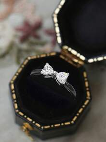 1pc Lightweight Luxury High-Shine Bow & Heart Design Ring, 925 Sterling Silver Women's Ring, Elegant Jewelry Gift For Women, Valentine's Day/Birthday, Daily Wear - Bow Ring - View 4
