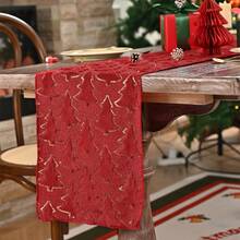 Șervețel de masă pentru brad de Crăciun cu folie aurie, decor de masă de Crăciun cu folie aurie - fabricat din țesătură de poliester, decor dreptunghiular de bucătărie pentru sărbători, potrivit pentru reuniuni de familie, atmosferă de petrecere de Crăciun