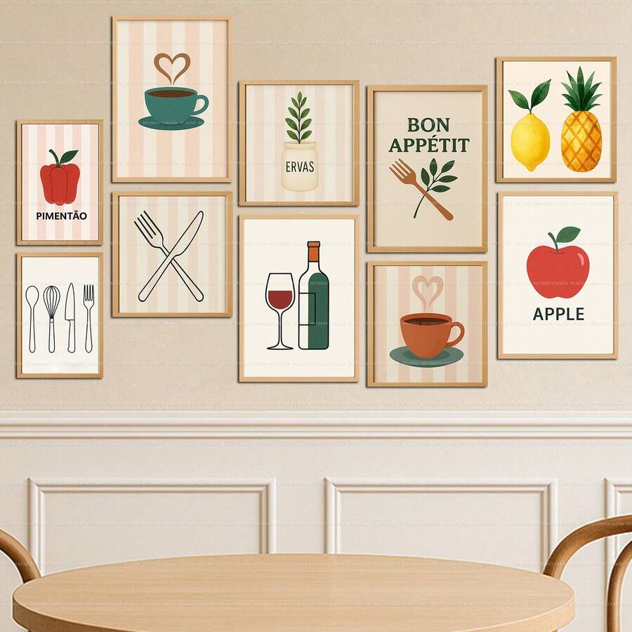 ✨ Kit Of 10 Mosaic Style MDF Plate Frames - Creative Decoration For Kitchen, Restaurant And Dining Room - Bon Appetit Apple Bell Pepper - Endless Straw Borders ✨ - màu nâu - Xem 1