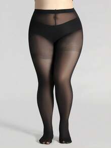 1pair 60D Sheer Plus Size Black Snag Tights, Cozy - Black - View 5