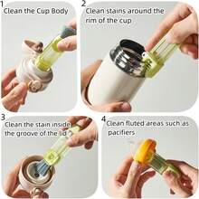 Juego de 3 cepillos para limpiar botellas 3 en 1, de silicona, multifuncional, para limpiar huecos de tapas de vasos, herramienta para limpiar huecos de cocina. - Multicolor - Ver 2