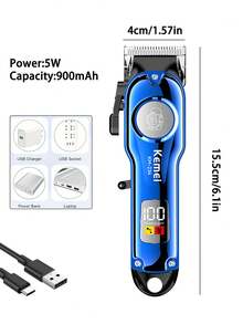 Kemei KM-234 专业无线理发器和胡须修剪器 | LED 显示屏和 USB 充电，零间隙理发配件，带 4 个导梳，男士电动理发器 | 便携式家居设计，男士旅行礼物 - 彩色 - 查看 7