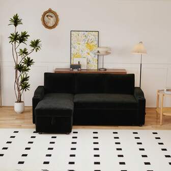 82'' L Shaped Convertible Sleeper Sectional Sofa Pull-Out Couch Bed For Livingroom