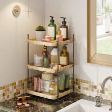 Superlele 2/3 Tier Bathroom Counter Organizer, Bathroom Counter Tray And Vanity Organizer, Wood Corner Countertop Tray For Home Decor, Dresser