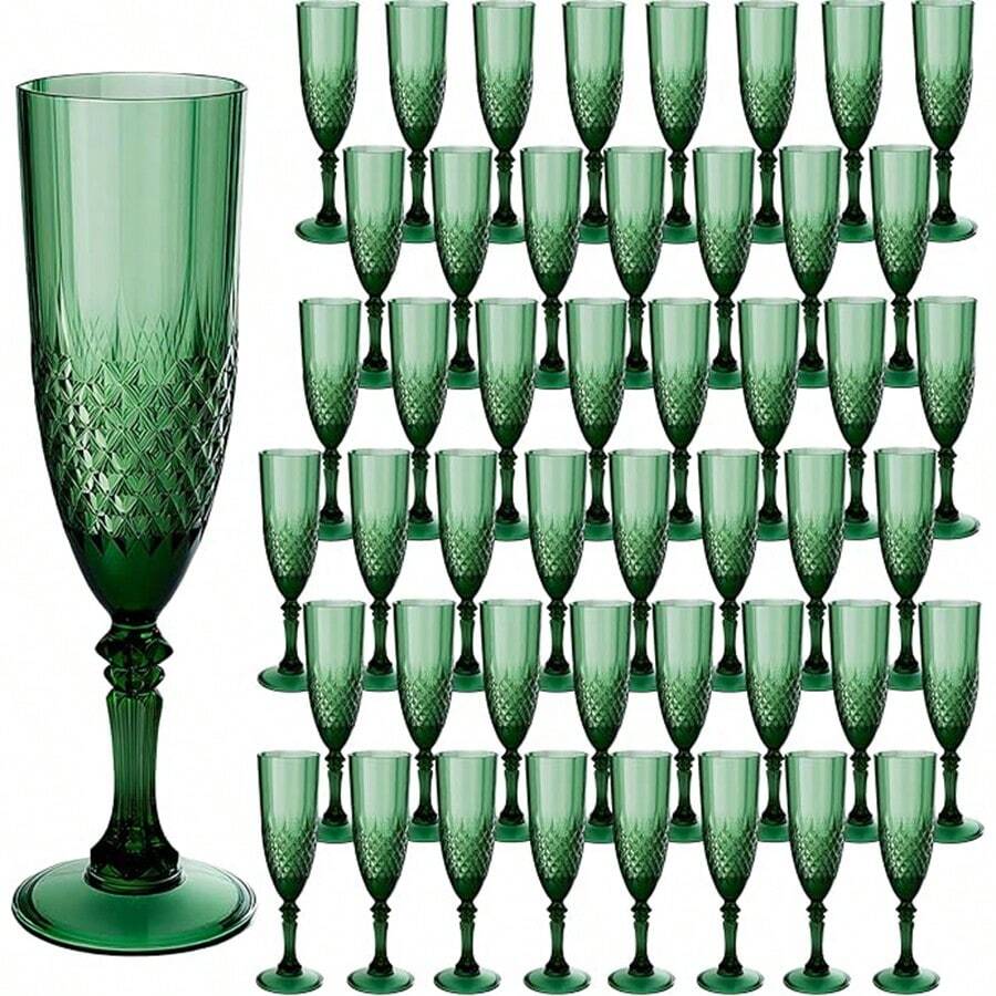 Plastic Champagne Flutes, Dark Green Plastic Wine Glasses Goblets Reusable Champagne Flute For Weddings, Bachelor Parties, Toasting, And Events - Giáng sinh xanh - Xem 1
