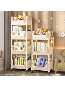 3/4/5-Tier Wheeled Multi-Purpose Cart, Compact And Practical Space-Saving 5-Tier Organizer, Modular Removable Storage Rack, Rolling Plastic Storage Cart With Wheels, Multifunctional Kitchen And Office Use, Floor-Mounted Wheeled Stand, Rolling Storage Rack, Freestanding Simple Home Multi-Tier Organizer, Narrow Bookshelf, - Multicolor - View 3