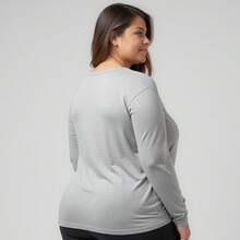 Kit 03 Plus Size T-Shirt Women's Long Sleeve Cotton Round Neck Blouse - Black Gray Blue - View 3