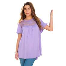 Roaman's Women's Plus Size Lace Yoke Pleated Tunic