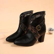 Solid Color Western Style Buckle Holiday Autumn New Short Boots High Heel Pointed Toe Vintage Women Boots