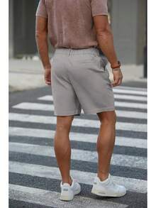 Men's Cotton Casual Classic-Fit 7" Chino Shorts Elastic Waist Daily Wear Dress Baech Summer Shorts-2025 - màu đen - Xem 5