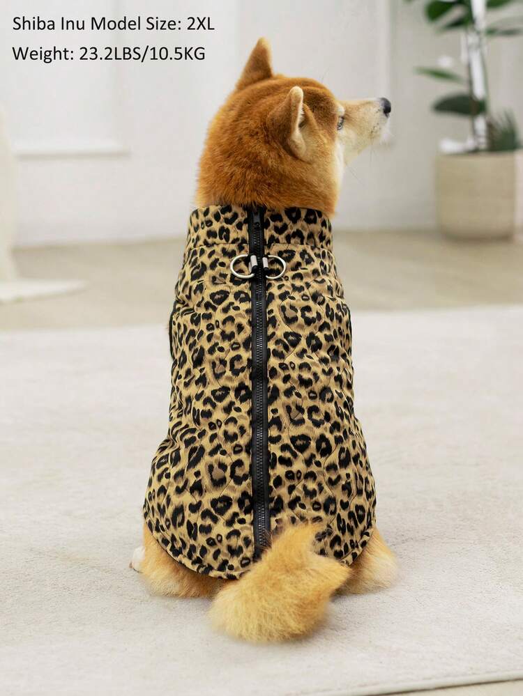 1pc Khaki Leopard Print & Spotted Gourd Pattern Cotton Dog Coat With Back Zipper, Washable Pet Jacket Suitable For Large, Medium And Small Dogs, For Indoor Or Outdoor Wear - Khaki - View 15