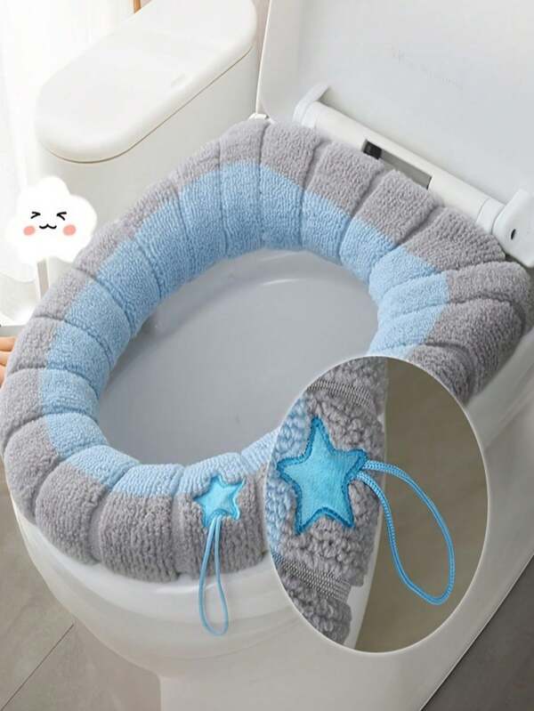 4 weiche Toilettensitzauflagen mit Haken, zweifarbige waschbare Toilettensitzüberzüge - dickes, warmes, strapazierfähiges Material, mehrere Farboptionen, geeignet für den Winter und ganzjährige Nutzung, passend für Standard-Toiletten