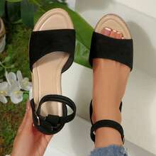 Womens Open Toe Heels Wedge Sandals Ankle Strap Dressy Summer Platform Comfortable - 黑色 - 查看 4