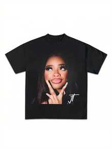 JT Signature Face Graphic T-Shirt - Black Vintage 90s Rap Tee, Unisex Retro Bootleg Streetwear Shirt Men & Women, Casual Everyday Outfit Essential, Urban Style, Bold Print Design, Comfortable Fabric, Hiphop Fans - màu đen - Xem 2