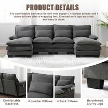 Modern 107.87" U-Shaped Chenille Cloud Sofa With Two Recliners-A Soft And Comfortable 4-Seater Modular Sofa Bed Featuring Double Side Storage Pockets And Cushions Pillows. Filled With High-Density Sponge And Designed For Ergonomic Comfort, Features Sturdy And Durable Wooden Frame. Suitable For Living Rooms, Bedrooms, Offices, And Apartments.(Gray) - 灰 - 查看 2