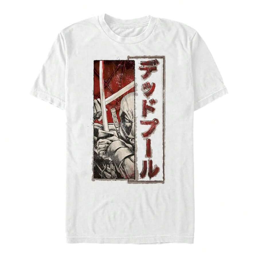 Big & Tall Clic Deadpool Sword Kanji Men's Tops Short Sve Tee Shirt - 白色 - 查看 1