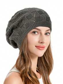 2Pcs/1pc Women's Fashion Hollow Knitted Leaf Flower Beret Casual Daily Beret Solid Color Fashion Versatile Hat Slack, Suitable For Daily Life And Travel