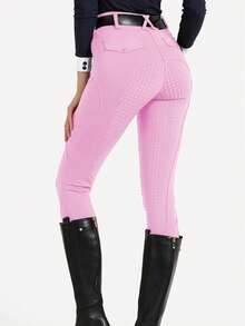 Rosa ridbyxor för kvinnor, helt i silikon, halkfri, slitstark, skrynkelfri, hög midja, prickiga mönster, smala ridbyxor med fickor, hög elasticitet, lämpliga för alla årstider, midjebälte ingår ej - Rosa - Visa 6