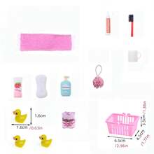 娃娃屋配件-迷你口红、香水、浴室套装、毛巾、吹风机、BJD微型沐浴场景化妆道具、微型玩具、装饰模型