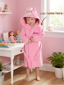 Personalized Baby Gift | Customizable Name Animal Hooded Bathrobe | Comfortable Infant Bathrobe, Suitable For Newborns, Baby Showers And Christmas (12-24 Months), Plush Terry - Pale Pink Kitten - View 3