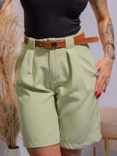 Short Bermuda feminina com cinto alfaiataria shorts feminino cintura alta com bolso social elegante verao