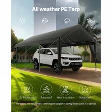 Carport, 10 X 20 FT Outdoor Car Canopy, Potable Carport, Heavy Duty Galvanized Car Shelter, UV-Resistant & Water-Resistant, All-Season Protection, Storage Shed For Car Boat Motorcycle Grey - Grey - View 6
