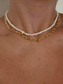 1 件女士时尚简约珍珠串珠项链，个人风格项链适合送礼、约会、佩戴、甜美、可爱、奢华、优雅，也适合男士