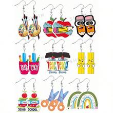 9 Pairs Graduation/Back To School Teacher's Day Earrings Set, Pencil, Book, Coffee Cup, Apple, Math Symbols, Love, Rainbow, Leopard Print, Gift For Teachers And Students - 9-piece Set - View 3