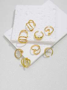 8Pcs/Set Fashion Bohemian Geometric Hollow Asymmetrical Abstract Design Adjustable Gold Rings Set For Women Jewelry Accessories