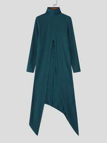 INCERUN Fashion Mens High Neck Long Sleeve Split Asymmetrical T-Shirt Blouse Fall Casual Party Long Shirt Tops - 湖藍色 - 查看 4