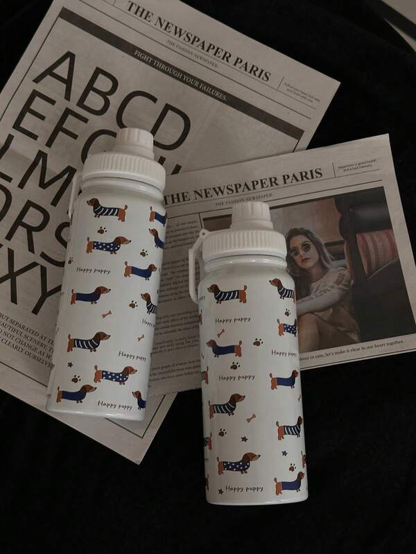 600ml, 800ml, 1000ml Blue Dachshund Element Water Cup, Stainless Steel Insulated Coffee Cup, Double-Layer Protective Vacuum Insulated Water Cup, Very Suitable For Gift Giving, Home, Office, Car, Christmas Gift For Family And Sisters