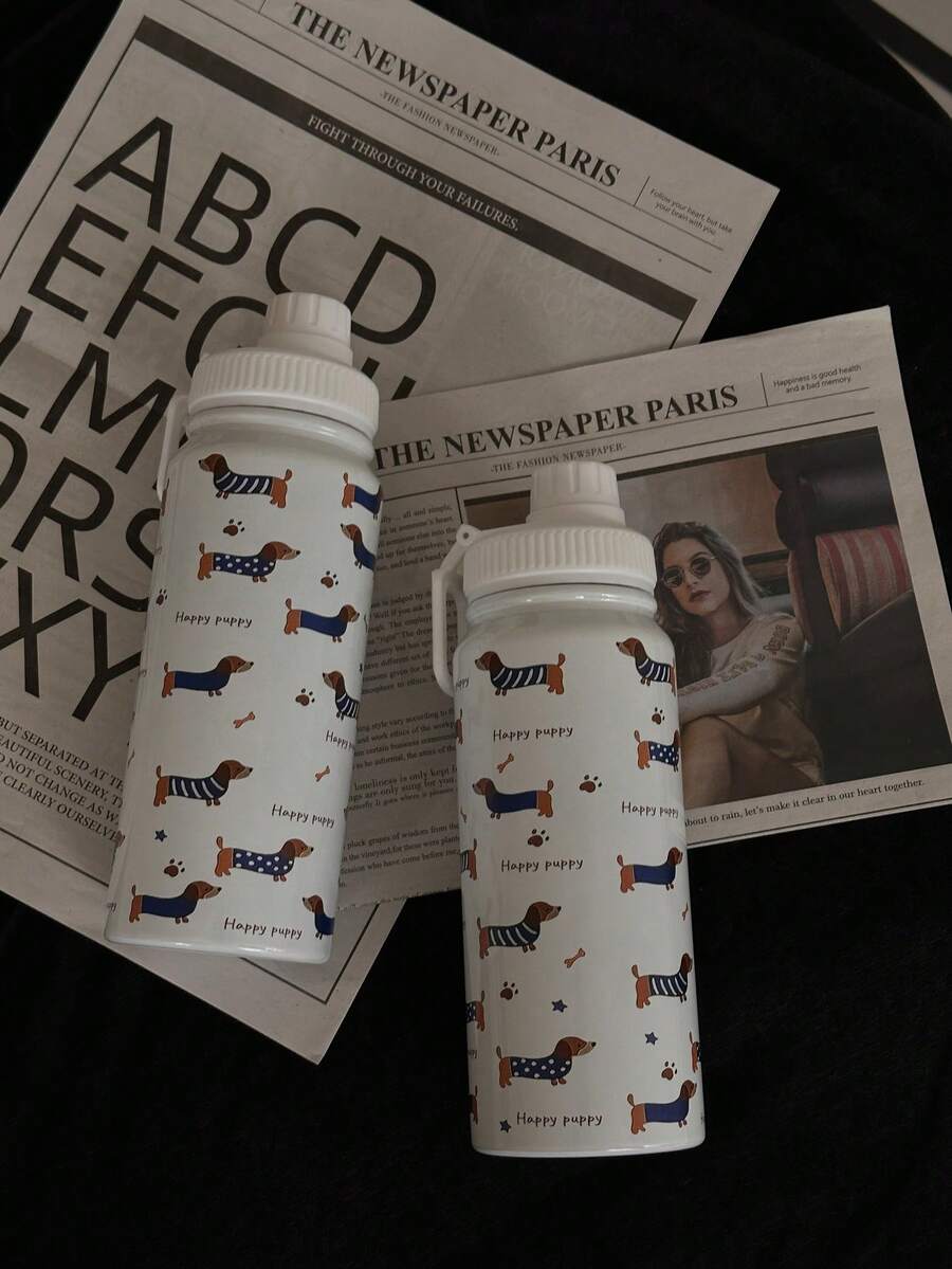 600ml、800ml、1000ml蓝色腊肠犬元素水杯，不锈钢保温咖啡杯，双层保护真空保温水杯，非常适合送礼，居家，办公室，车载，给家人和姐妹的圣诞礼物 - 小口瓶 - 查看 1