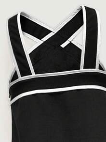 Conjunto de 2 piezas: Mono de pierna ancha con cinturón y escote cruzado de moda para mujer - Negro - Ver 5