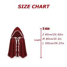 酒红色天鹅绒蕾丝白边连帽天鹅绒披肩 女士披肩 圣诞节角色扮演派对精美披肩 - 酒紅色蕾絲花邊 - 查看 2