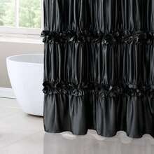 Victorian Ruffle Fabric Shower Curtain, Vintage Handcrafted Bow Tie Bath Curtain For Master Bathroom, Ruched Microfiber Bathroom Curtain With 12 Buttonholes, 72" W X 72" H