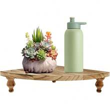 Corner Counter Wood Shelf, Rustic Pedestal Stand, Farmhouse Corner Shelves Stand, Tray Riser For Coffee Bar, Bathroom Countertop Organizer Corner, Centerpiece Display Riser For Kitchen (Wooden) - 卡其色 - 查看 6