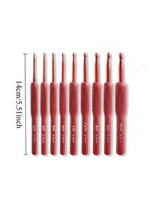 9 قطع مجموعة إبر كروشيه، إبر كروشيه حمراء مع مقابض قابضة ناعمة، مناسبة للمبتدئين والمحترفين، تشمل خيوط، إبر كنزة صوفية، إلخ. - رائعة للحرف اليدوية والمشاريع الإبرية والخياطة